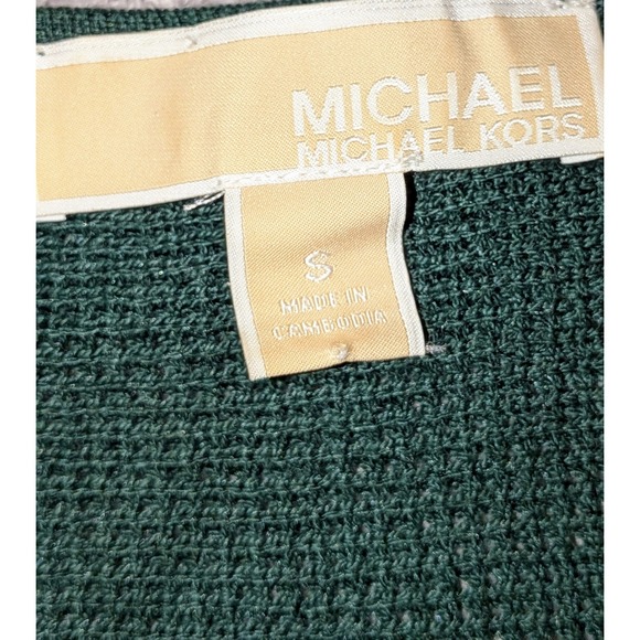 MICHAEL Michael Kors Dark Green Ribbed Gold Button‎ Side Detail Sweater Size S - Picture 3 of 9